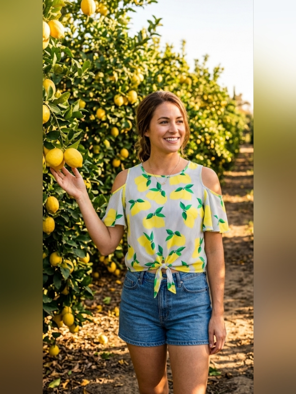 🍋 Love University Lemon Print Cold Shoulder Top 🍋